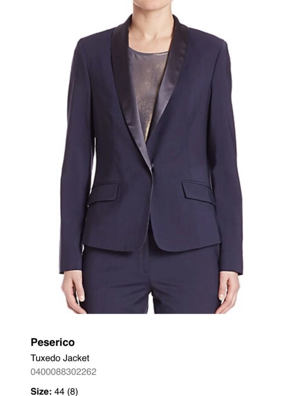 Peserico Midnight Navy Satin-Lapel Blazer, Wool, IT44, NWT